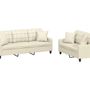 2-delige Loungeset met kussens kunstleer crèmekleurig