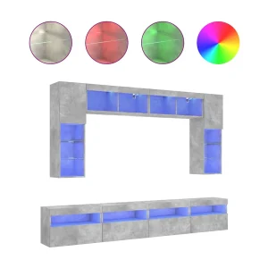 8-delige Tv-wandmeubelset met LED-verlichting betongrijs 8-delige Tv-wandmeubelset met LED-verlichting betongrijs
