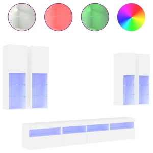 7-delige Tv-wandmeubelset met LED-verlichting wit 7-delige Tv-wandmeubelset met LED-verlichting wit