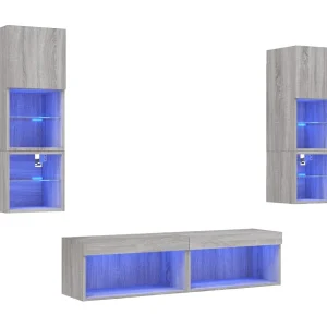6-delige Tv-wandmeubelset met LED grijs sonoma eikenkleurig 6-delige Tv-wandmeubelset met LED grijs sonoma eikenkleurig