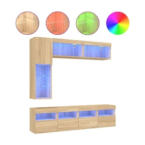 7-delige Tv-wandmeubelset met LED-verlichting sonoma eikenkleur 7-delige Tv-wandmeubelset met LED-verlichting sonoma eikenkleur