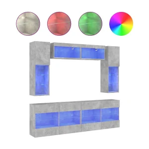 6-delige Tv-wandmeubelset met LED-verlichting betongrijs 6-delige Tv-wandmeubelset met LED-verlichting betongrijs