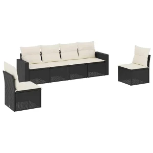 6-delige Loungeset met kussens poly rattan zwart 6-delige Loungeset met kussens poly rattan zwart