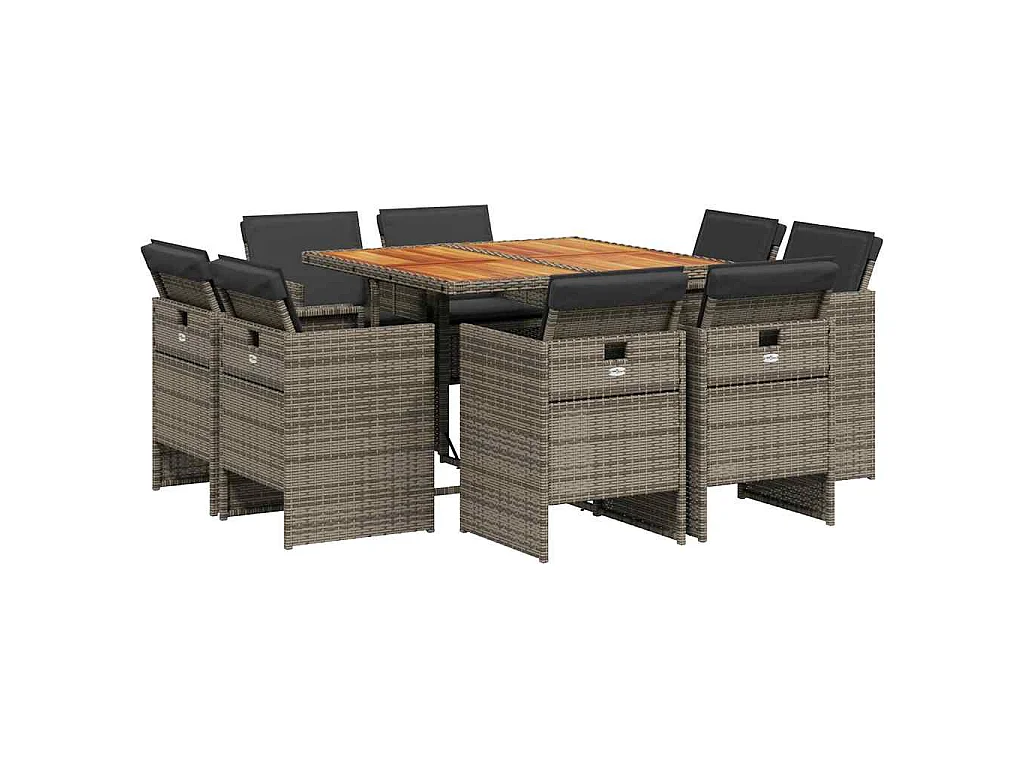 9-delige Tuinset met kussens poly rattan grijs