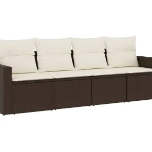 4-delige Loungeset met kussens poly rattan bruin