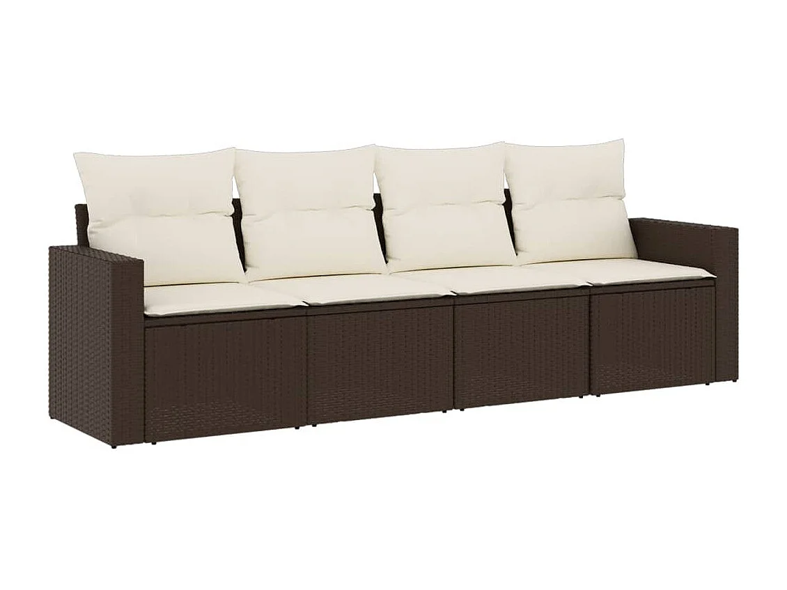 4-delige Loungeset met kussens poly rattan bruin