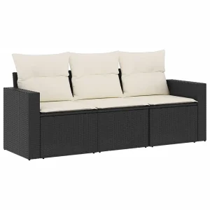 3-delige Loungeset met kussens poly rattan zwart 3-delige Loungeset met kussens poly rattan zwart