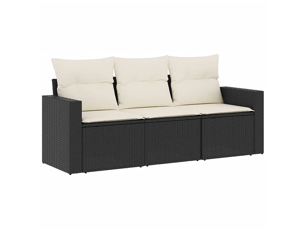 3-delige Loungeset met kussens poly rattan zwart