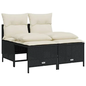4-delige Loungeset met kussens poly rattan zwart 4-delige Loungeset met kussens poly rattan zwart