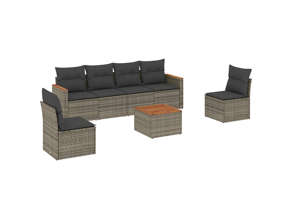 7-delige Loungeset met kussens poly rattan grijs