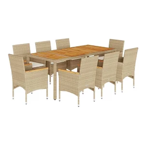 9-delige Tuinset met kussens poly rattan en acaciahout beige 9-delige Tuinset met kussens poly rattan en acaciahout beige