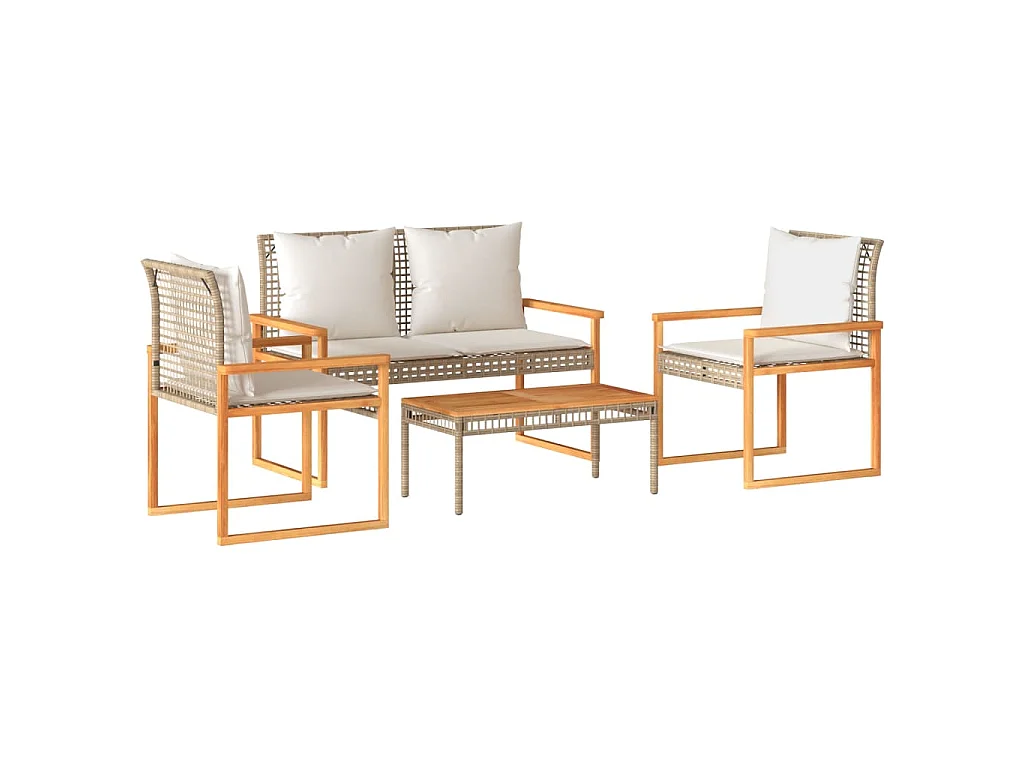 4-delige Loungeset met kussens poly rattan gemengd beige