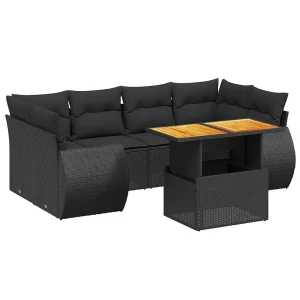 7-delige Loungeset met kussens poly rattan zwart 7-delige Loungeset met kussens poly rattan zwart