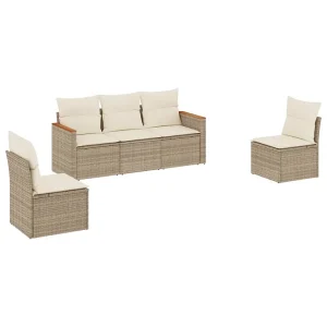 5-delige Loungeset met kussens poly rattan beige 5-delige Loungeset met kussens poly rattan beige
