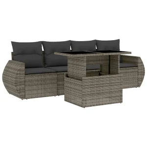 5-delige Loungeset met kussens poly rattan grijs 5-delige Loungeset met kussens poly rattan grijs