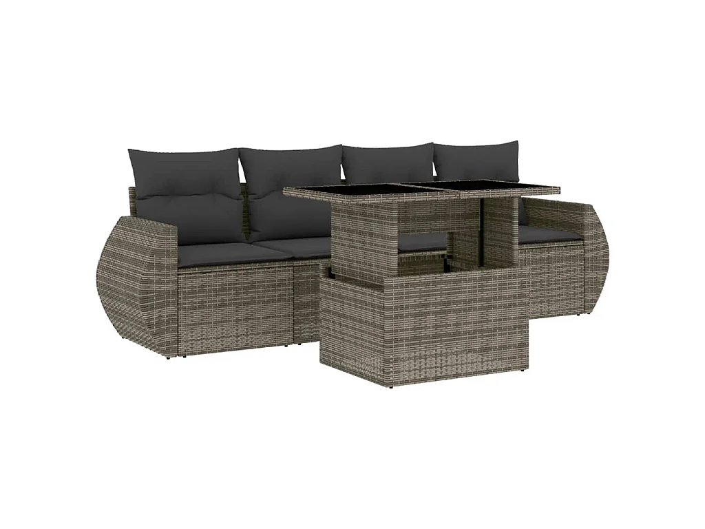 5-delige Loungeset met kussens poly rattan grijs