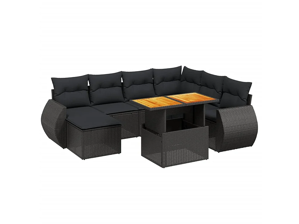 8-delige Loungeset met kussens poly rattan zwart
