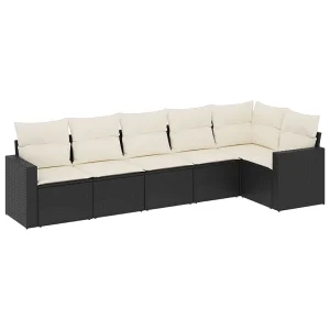 6-delige Loungeset met kussens poly rattan zwart 6-delige Loungeset met kussens poly rattan zwart