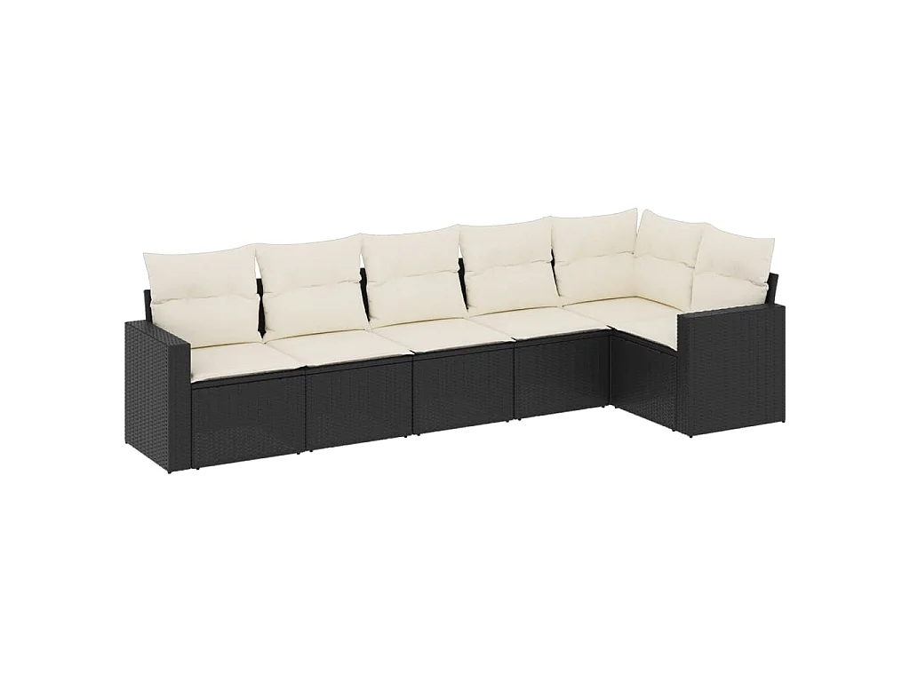 6-delige Loungeset met kussens poly rattan zwart