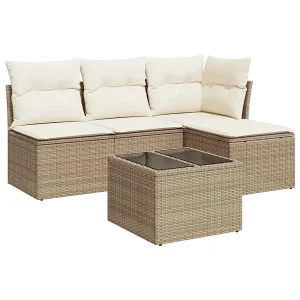 5-delige Loungeset met kussens poly rattan beige 5-delige Loungeset met kussens poly rattan beige