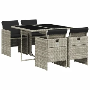 5-delige Tuinset met kussens poly rattan lichtgrijs 5-delige Tuinset met kussens poly rattan lichtgrijs