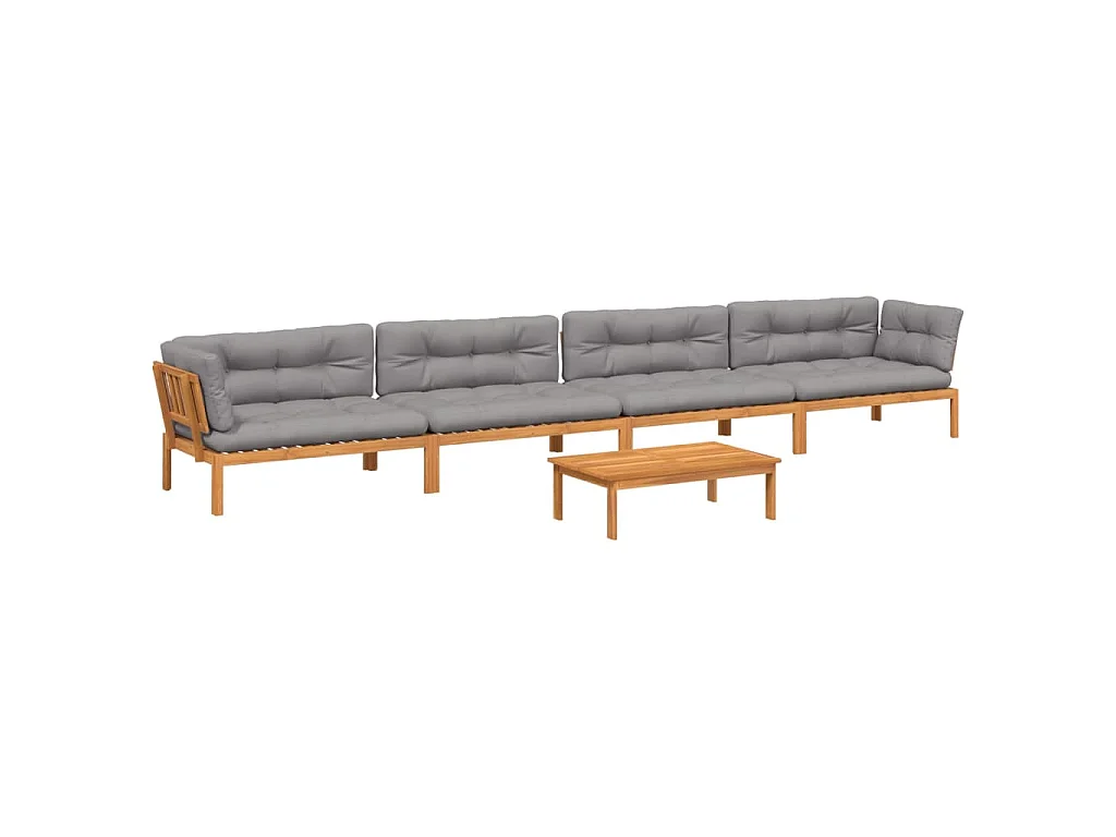 5-delige Loungeset pallet met kussens massief acaciahout