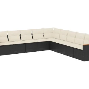 9-delige Loungeset met kussens poly rattan zwart 9-delige Loungeset met kussens poly rattan zwart