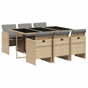 7-delige Tuinset met kussens poly rattan gemengd beige 7-delige Tuinset met kussens poly rattan gemengd beige