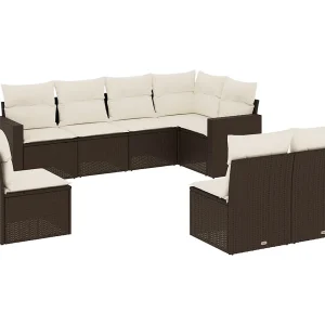 8-delige Loungeset met kussens poly rattan bruin 8-delige Loungeset met kussens poly rattan bruin