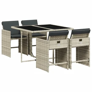 5-delige Tuinset met kussens poly rattan lichtgrijs 5-delige Tuinset met kussens poly rattan lichtgrijs