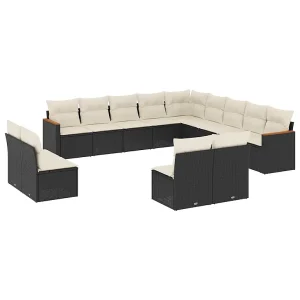 13-delige Loungeset met kussens poly rattan zwart 13-delige Loungeset met kussens poly rattan zwart