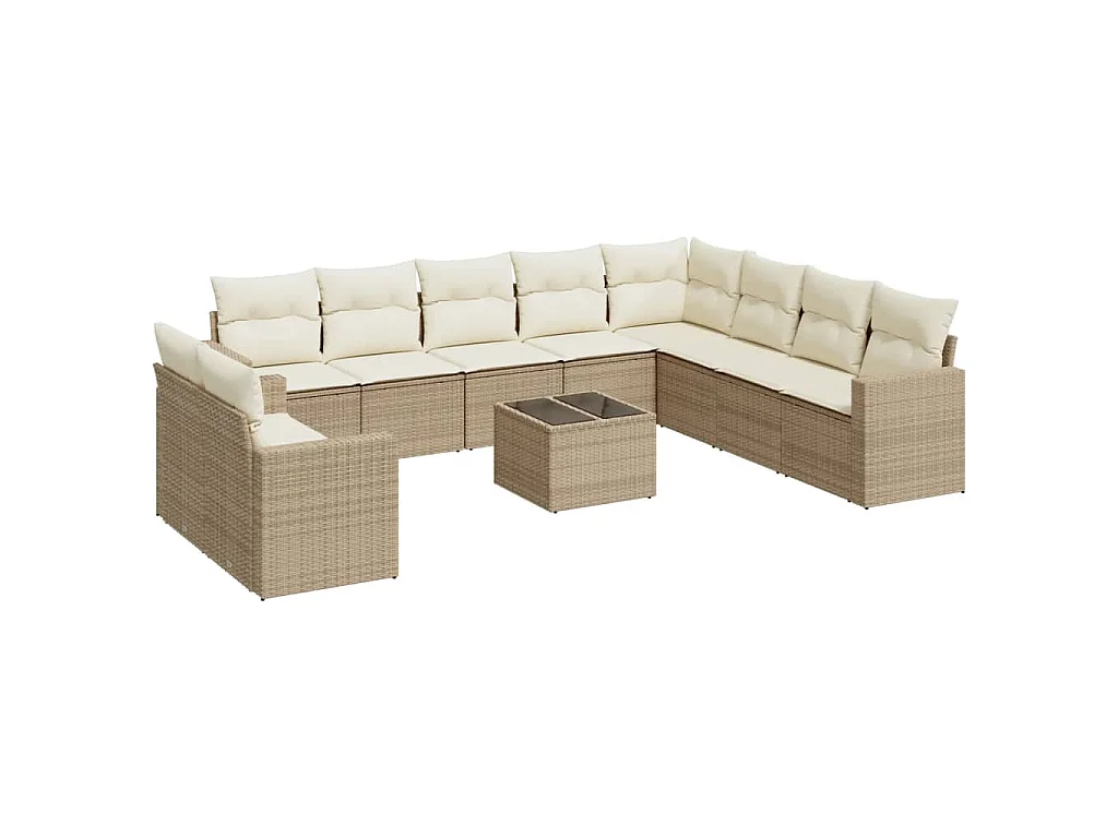 11-delige Tuinset met kussens poly rattan beige