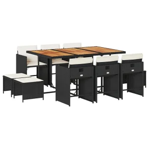 11-delige Tuinset met kussens poly rattan zwart 11-delige Tuinset met kussens poly rattan zwart