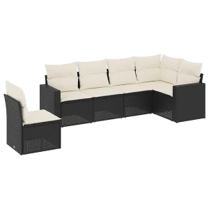 6-delige Loungeset met kussens poly rattan zwart 6-delige Loungeset met kussens poly rattan zwart