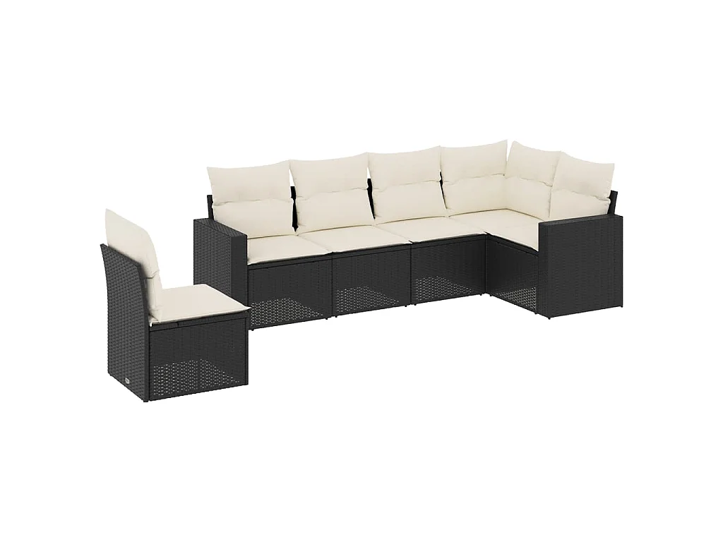 6-delige Loungeset met kussens poly rattan zwart
