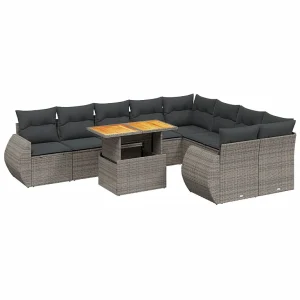 10-delige Loungeset met kussens poly rattan grijs 10-delige Loungeset met kussens poly rattan grijs