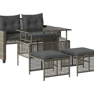 4-delige Loungeset met kussens poly rattan en glas lichtgrijs