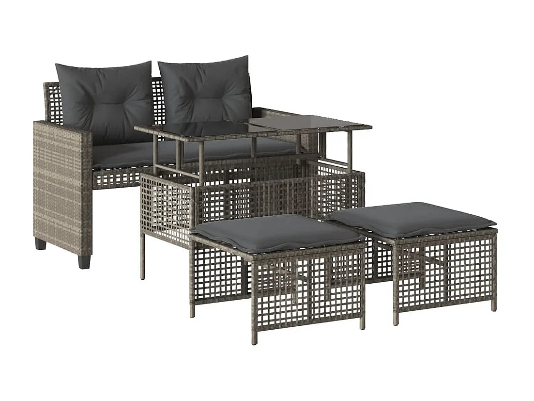 4-delige Loungeset met kussens poly rattan en glas lichtgrijs