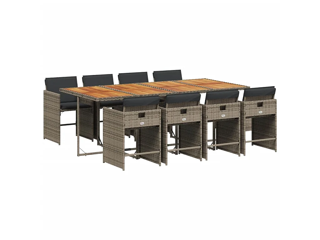9-delige Tuinset met kussens poly rattan grijs