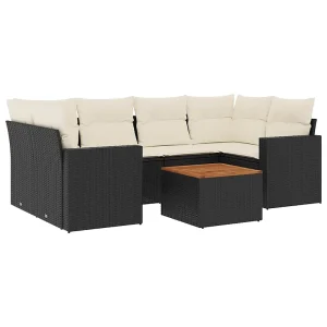 7-delige Loungeset met kussens poly rattan zwart 7-delige Loungeset met kussens poly rattan zwart