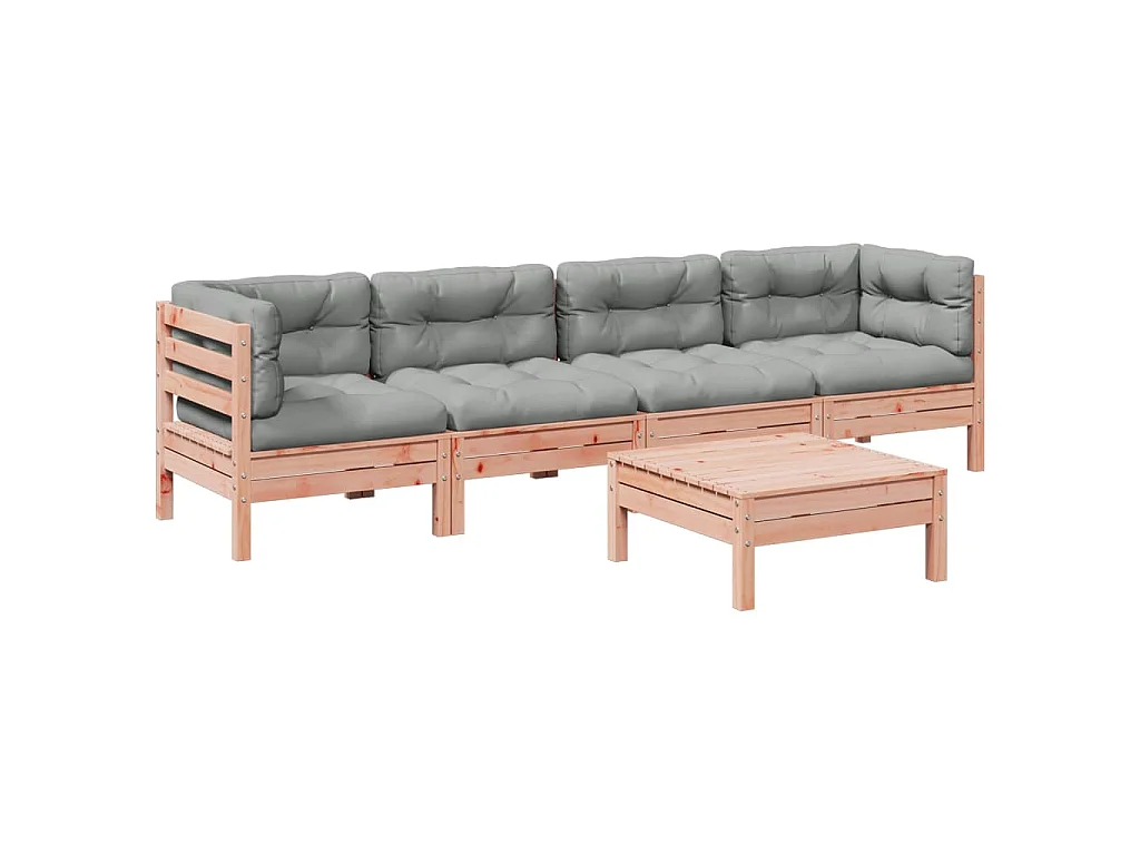 5-delige Loungeset met kussens massief douglas vurenhout