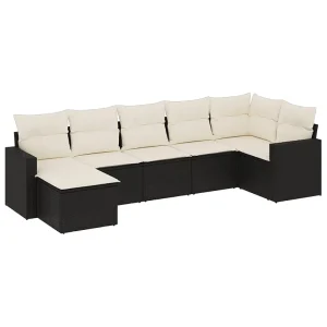 7-delige Loungeset met kussens poly rattan zwart 7-delige Loungeset met kussens poly rattan zwart