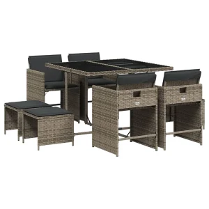 9-delige Tuinset met kussens poly rattan grijs 9-delige Tuinset met kussens poly rattan grijs
