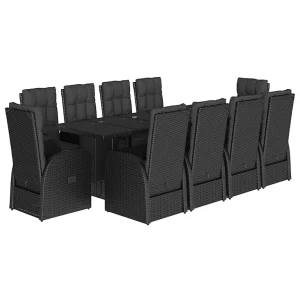 11-delige Tuinset met kussens poly rattan zwart 11-delige Tuinset met kussens poly rattan zwart