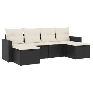 6-delige Loungeset met kussens poly rattan zwart 6-delige Loungeset met kussens poly rattan zwart