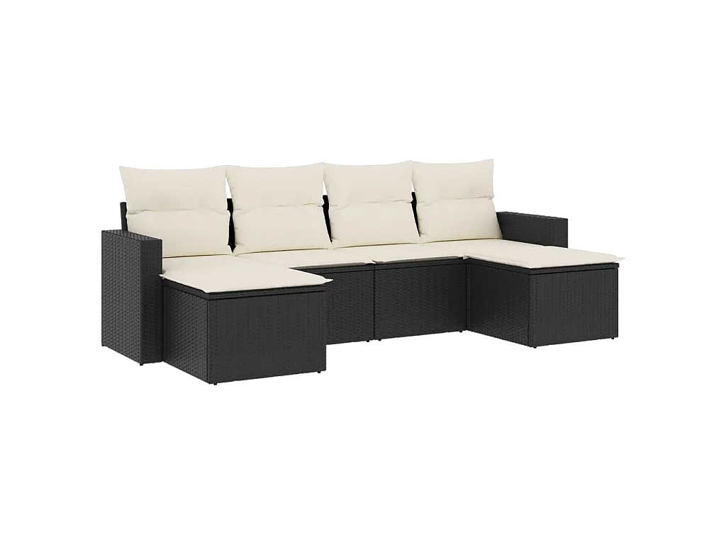 6-delige Loungeset met kussens poly rattan zwart