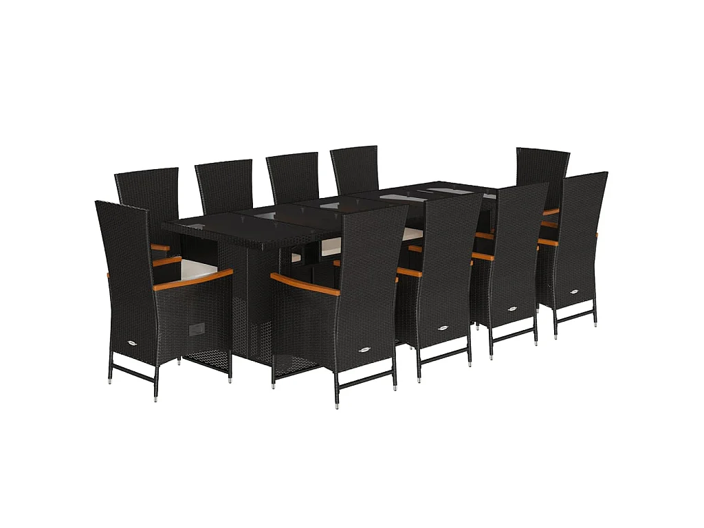 11-delige Tuinset met kussens poly rattan zwart