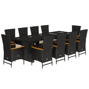 11-delige Tuinset met kussens poly rattan zwart 11-delige Tuinset met kussens poly rattan zwart