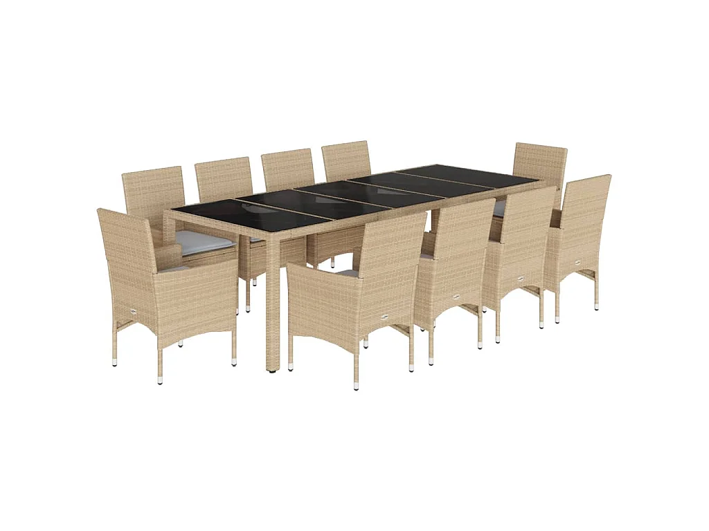 11-delige Tuinset met kussens poly rattan en glas beige