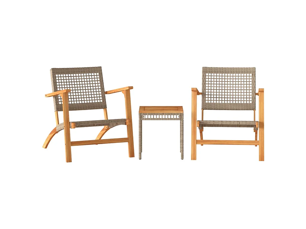 3-delige Bistroset poly rattan en massief acaciahout beige